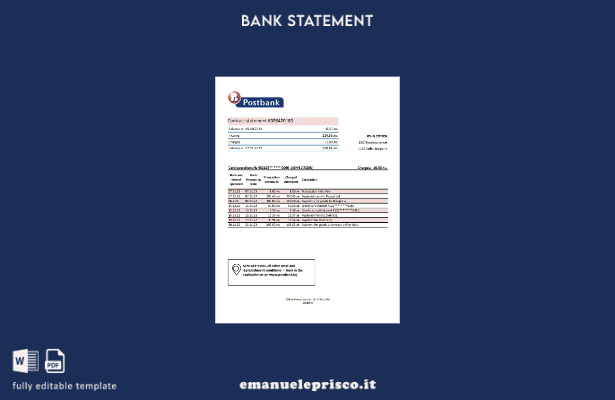 modello Excel di estratto conto bancario postale Bulgaria in stile verificato